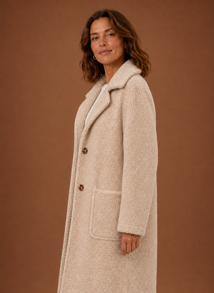 Women's Teddy Coat - Long Double-Breasted Winter Coat | Areleon