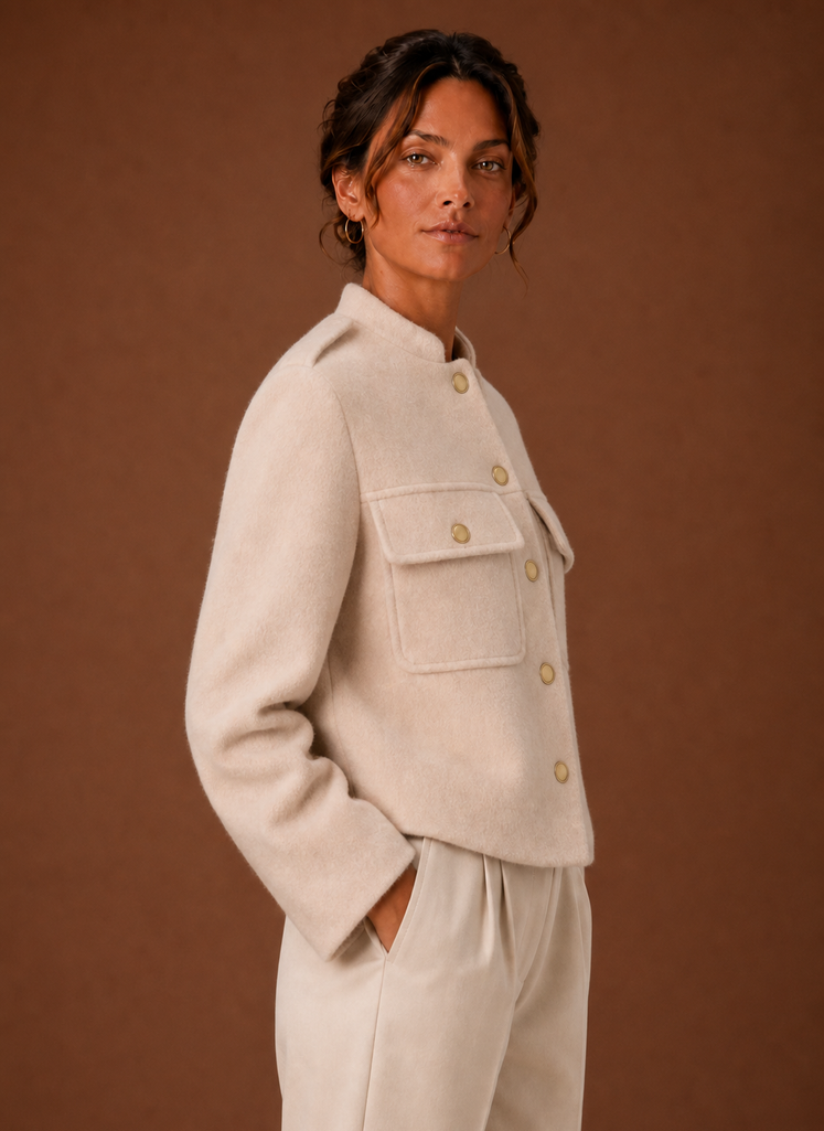 Women's Cropped Jacket - Button-Front Short Coat