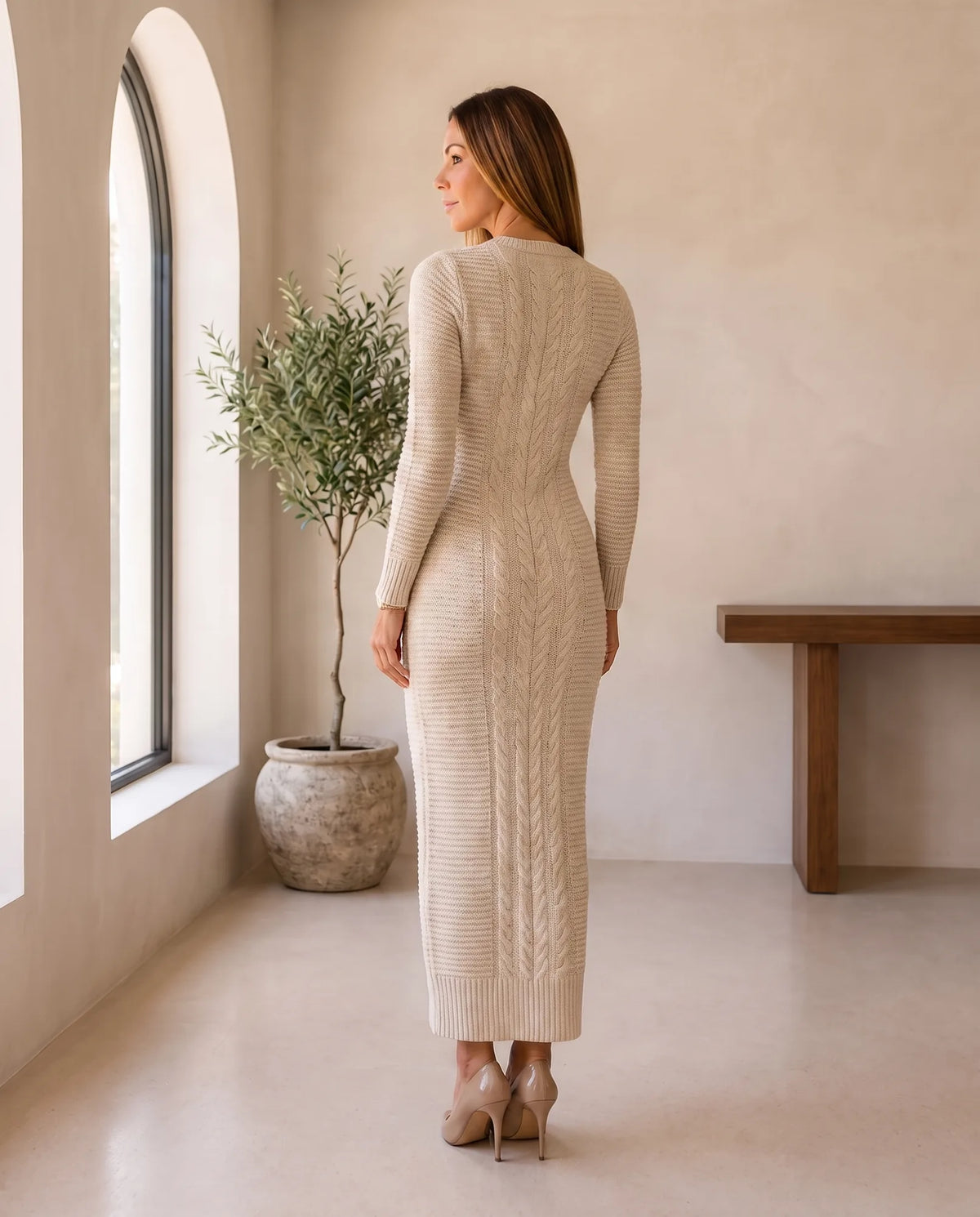 Colette Sweater Dress for Women - Cable Knit Maxi Long Sleeve