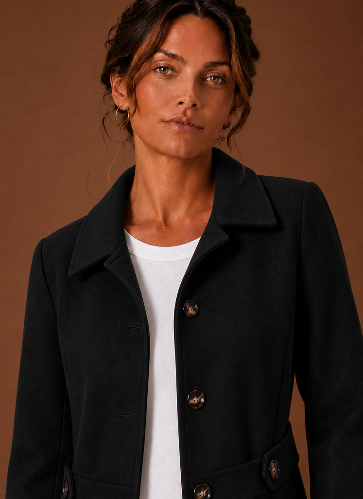 Women's Trench Coat - Mid-Length Button Front Jacket