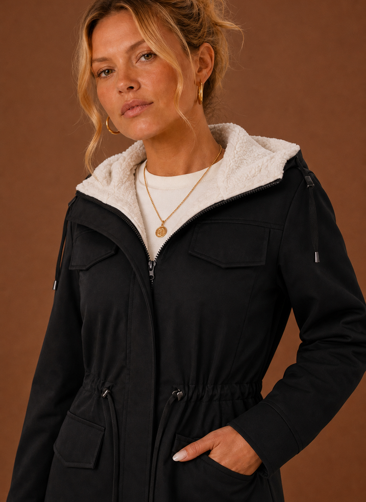 Women's Parka Jacket - Hooded Fleece-Lined Long Winter Coat