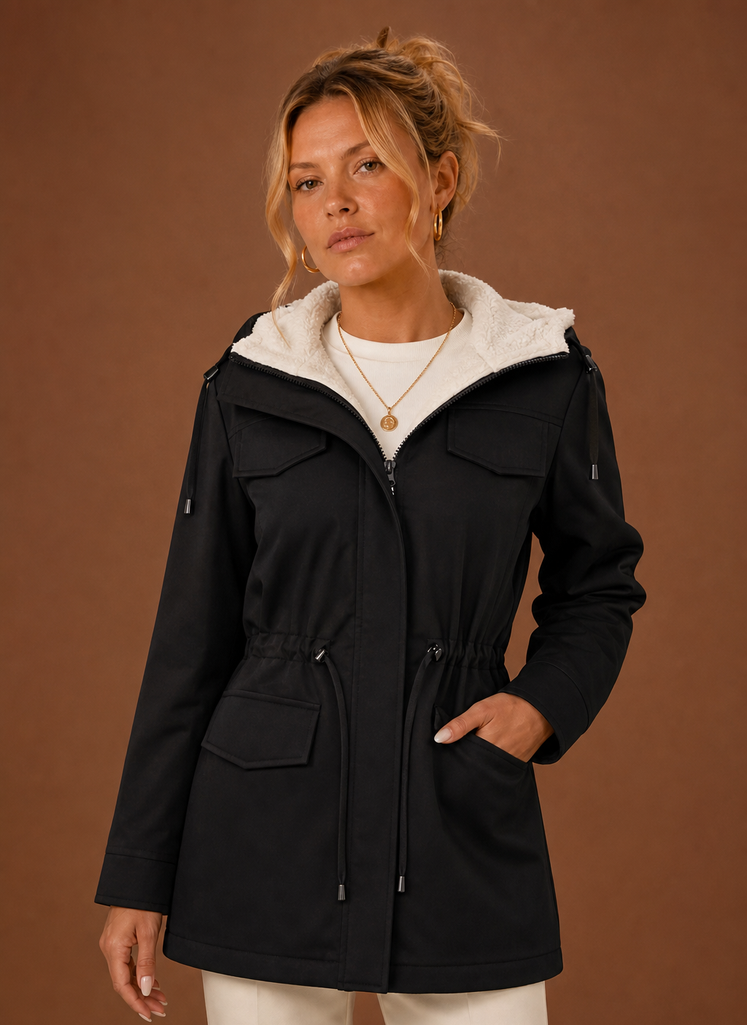 Women's Parka Jacket - Hooded Fleece-Lined Long Winter Coat