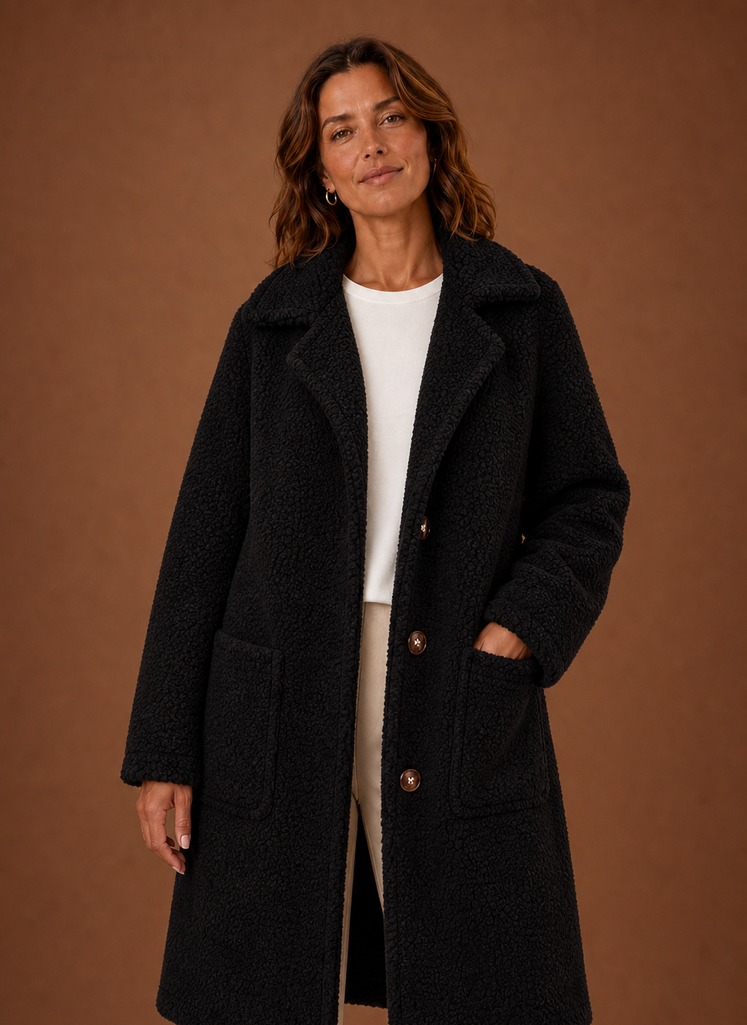 Women's Teddy Coat - Long Double-Breasted Winter Coat | Areleon
