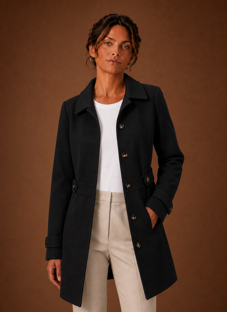 Women's Trench Coat - Mid-Length Button Front Jacket