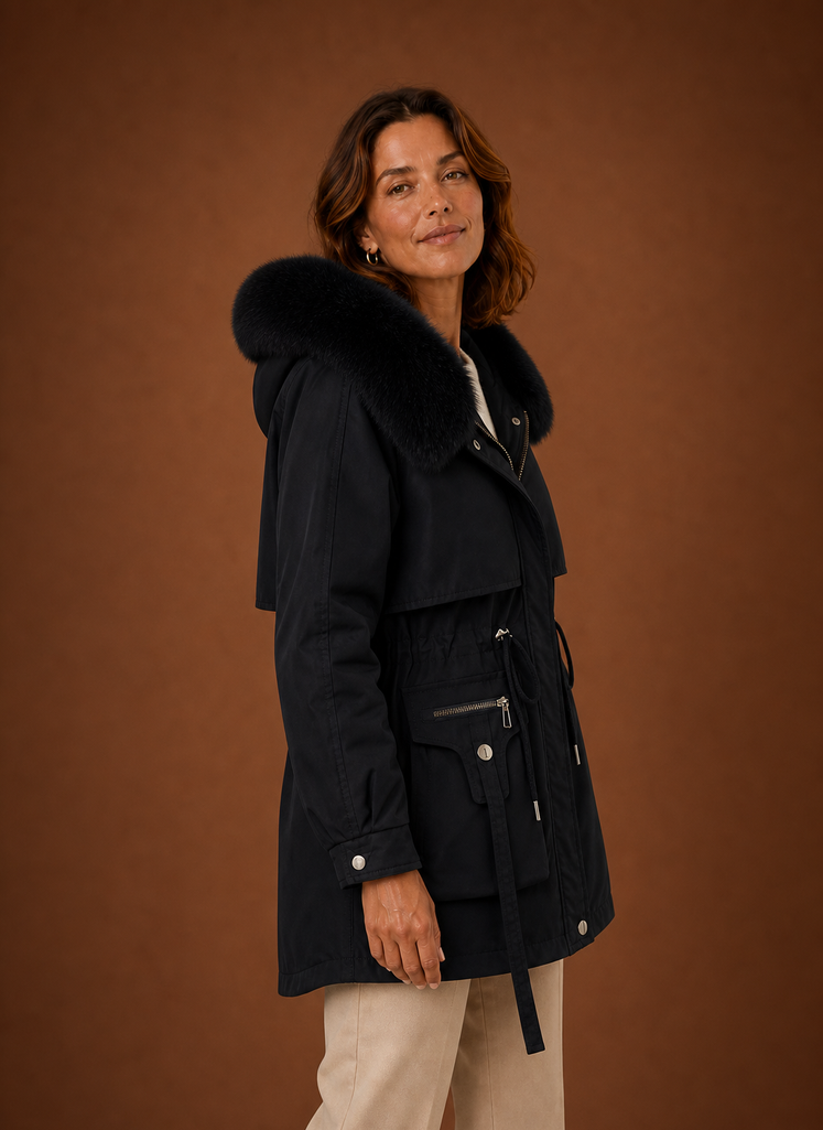 Women's Parka Jacket - Faux Fur Hooded Winter Coat