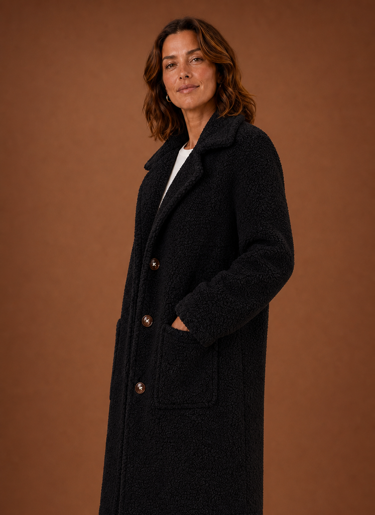 Women's Teddy Coat - Long Double-Breasted Winter Coat | Areleon