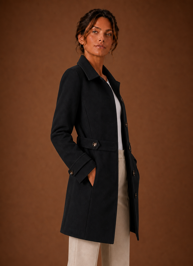 Women's Trench Coat - Mid-Length Button Front Jacket