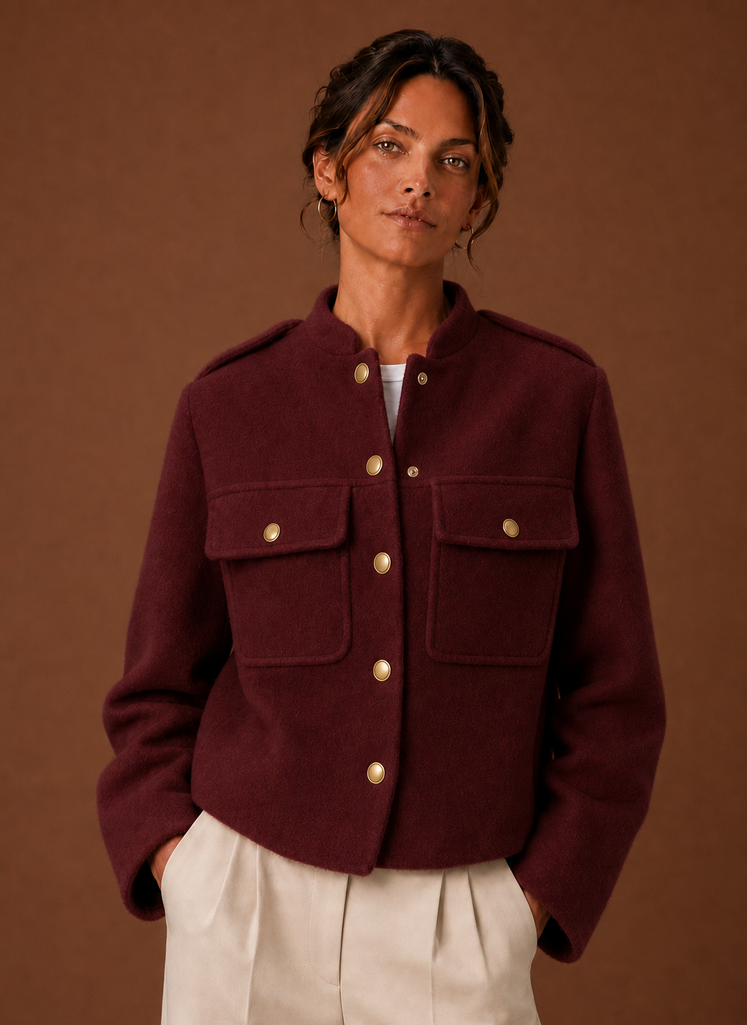 Women's Cropped Jacket - Button-Front Short Coat