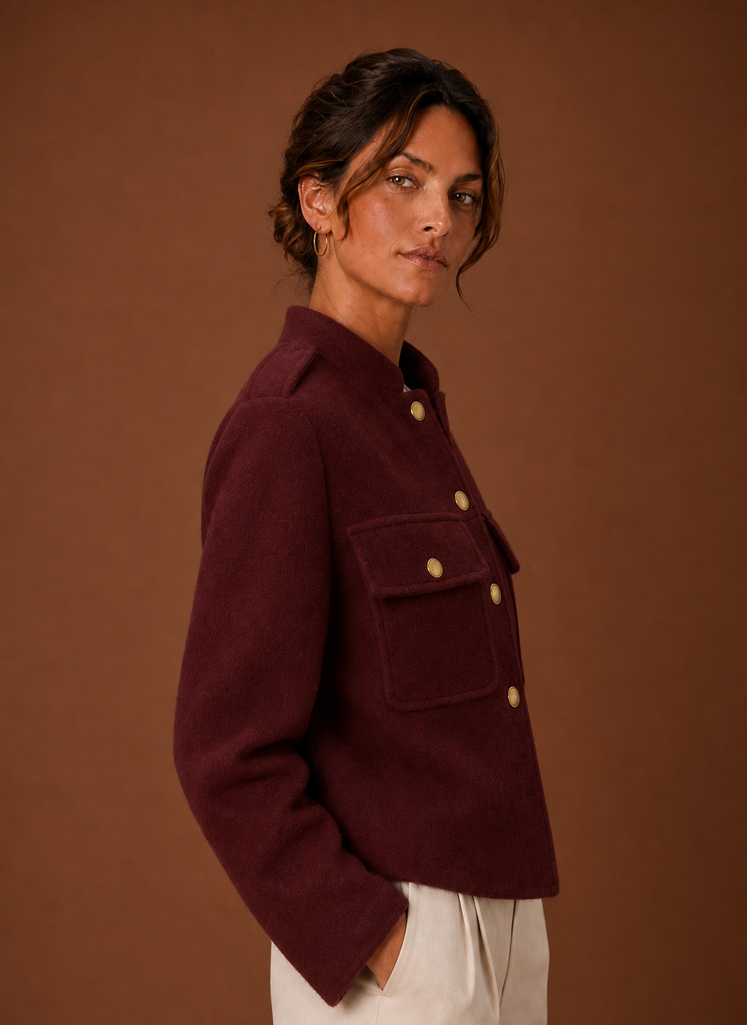 Women's Cropped Jacket - Button-Front Short Coat