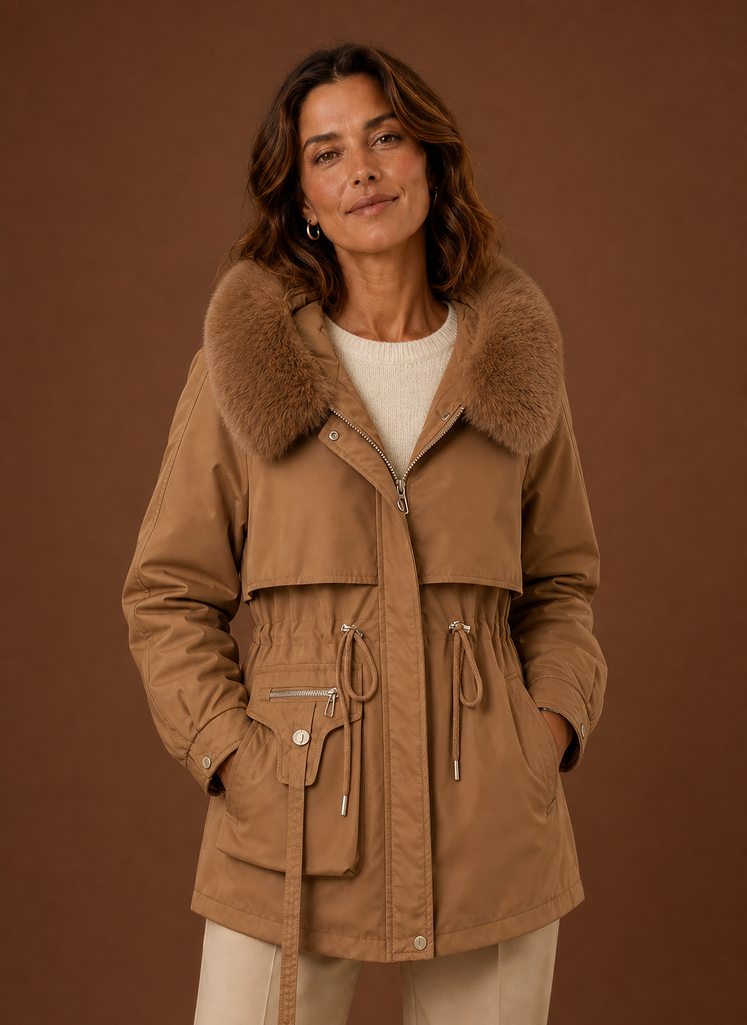 Women's Parka Jacket - Faux Fur Hooded Winter Coat