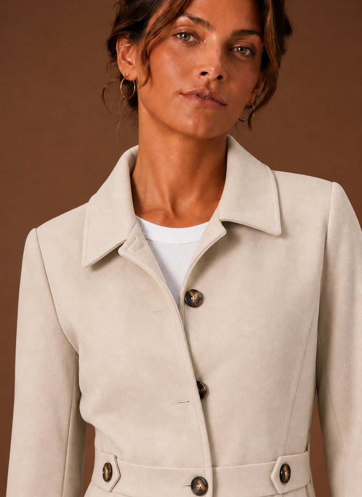 Women's Trench Coat - Mid-Length Button Front Jacket