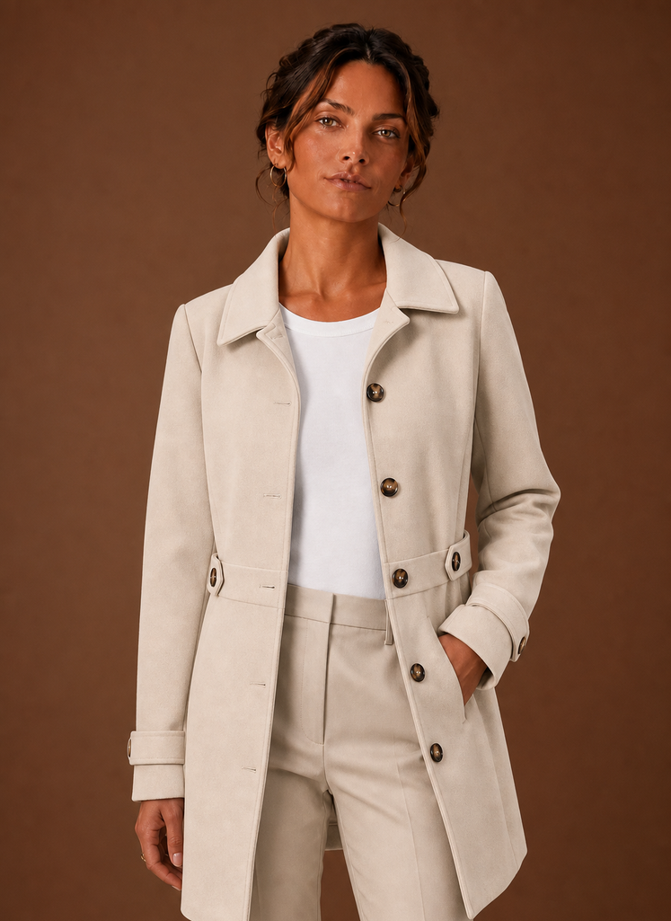 Women's Trench Coat - Mid-Length Button Front Jacket