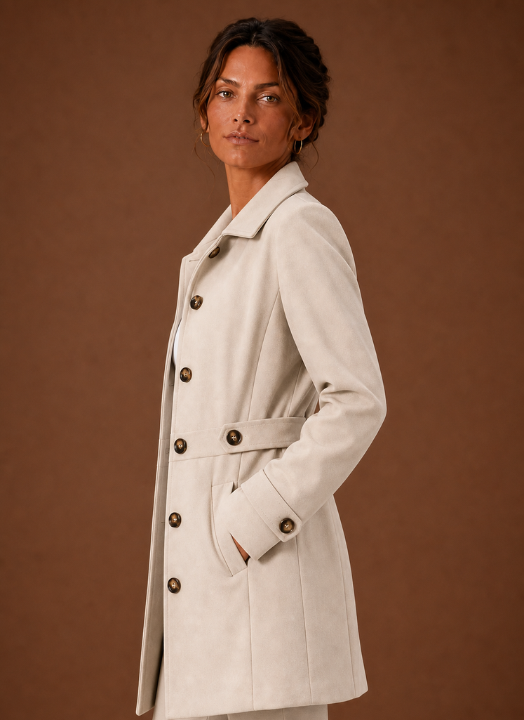 Women's Trench Coat - Mid-Length Button Front Jacket
