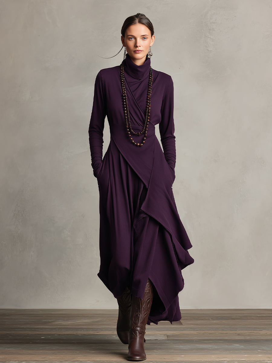 Ebba | Turtleneck Draped Knit Dress with Pockets