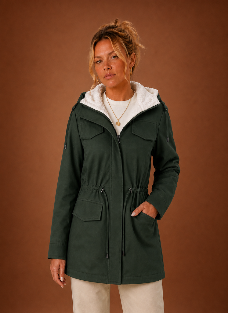 Women's Parka Jacket - Hooded Fleece-Lined Long Winter Coat