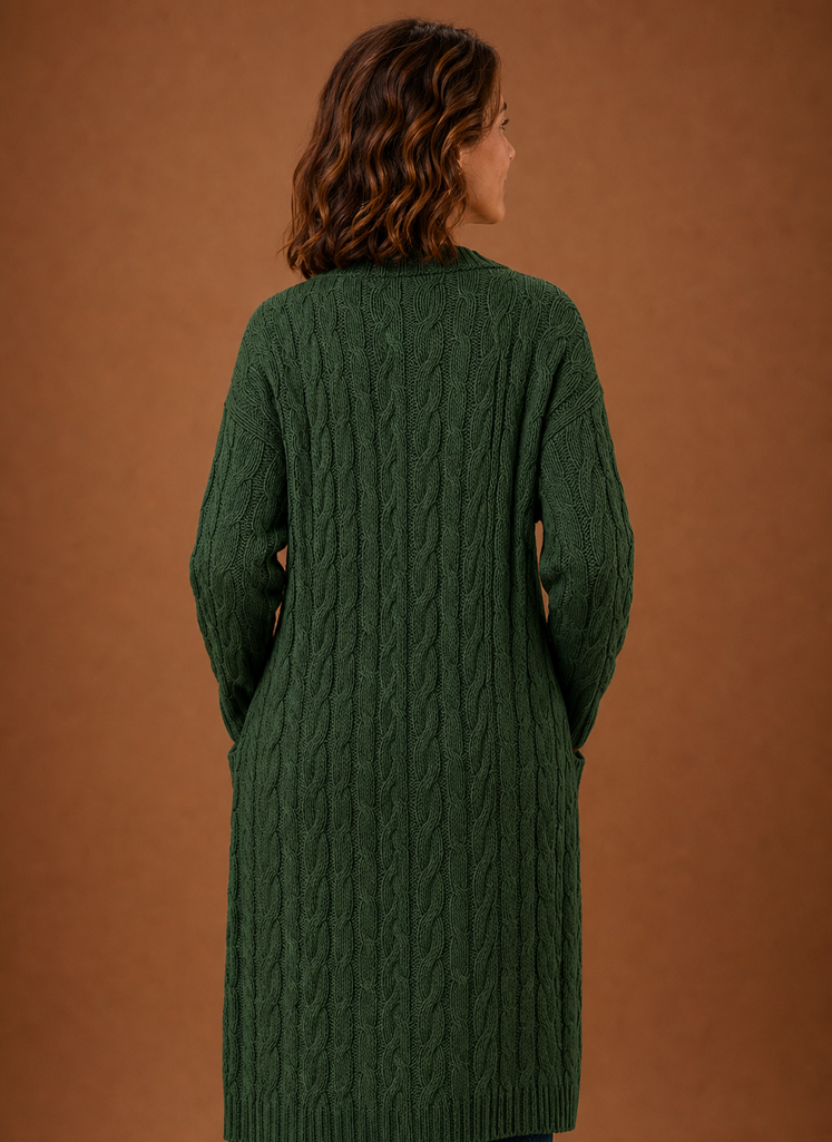 Cable Knit Cardigan- Hooded Long
