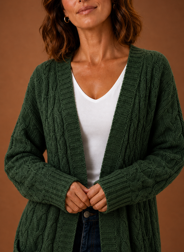 Cable Knit Cardigan- Hooded Long