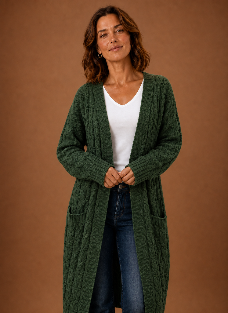 Cable Knit Cardigan- Hooded Long