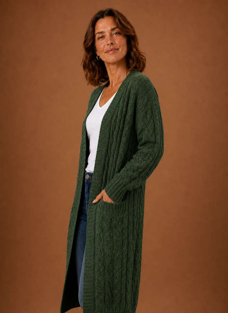 Cable Knit Cardigan- Hooded Long