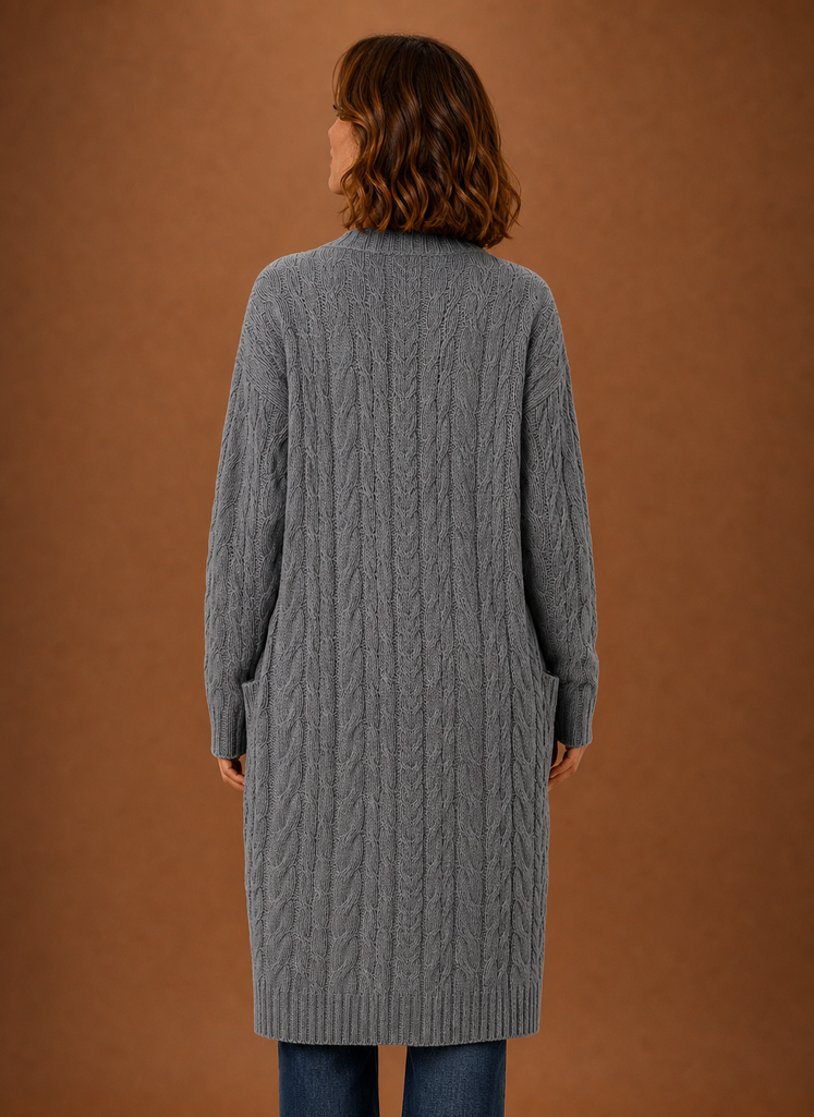 Cable Knit Cardigan- Hooded Long