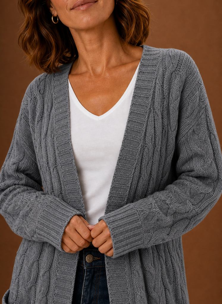 Cable Knit Cardigan- Hooded Long