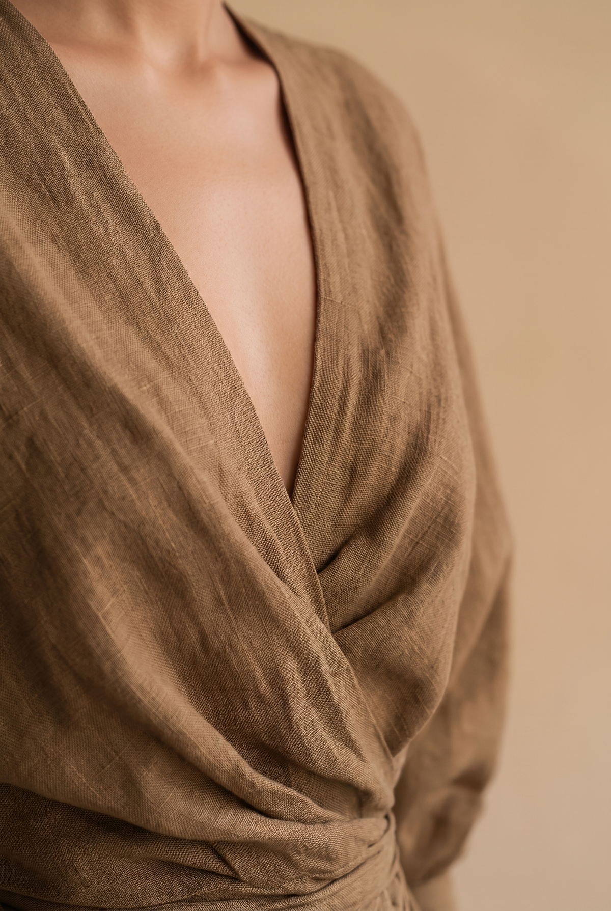 Linen Blend V-Neck Maxi Dress in Pink, Brown and Black
