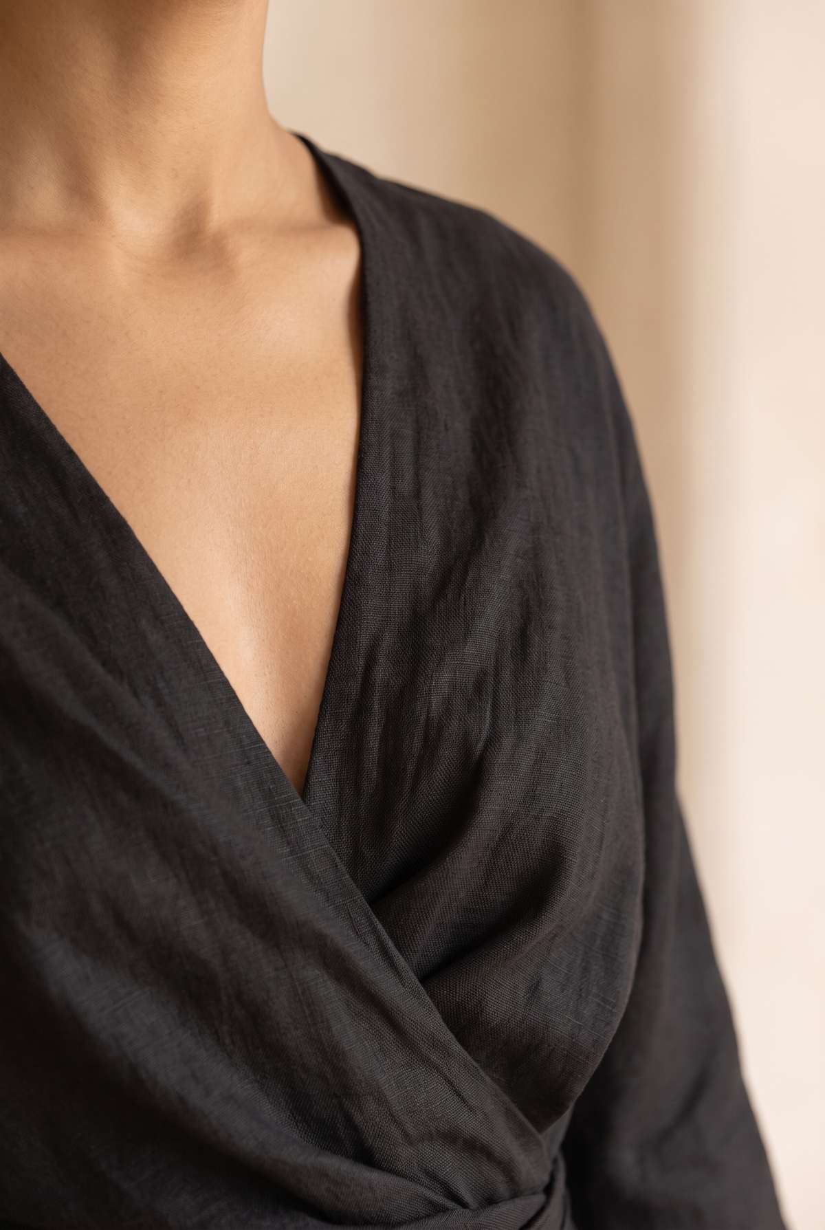 Linen Blend V-Neck Maxi Dress in Pink, Brown and Black