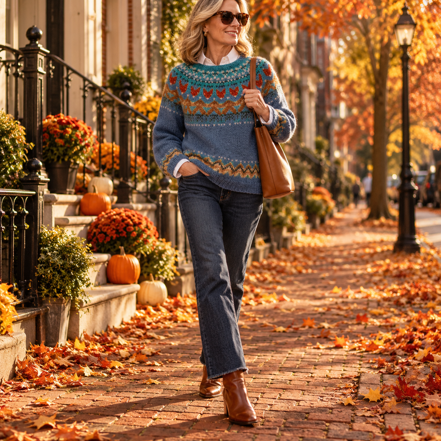 Freya™ | Fair Isle Crew Neck Knit Sweater