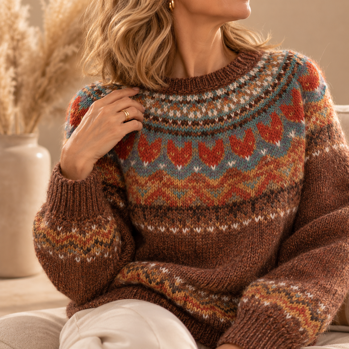 Freya™ | Fair Isle Crew Neck Knit Sweater