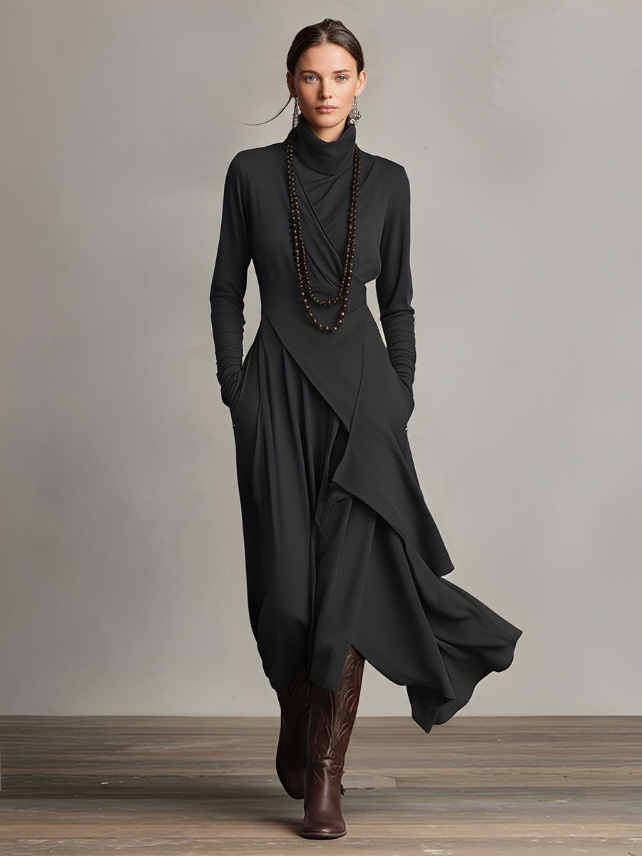 Ebba | Turtleneck Draped Knit Dress with Pockets