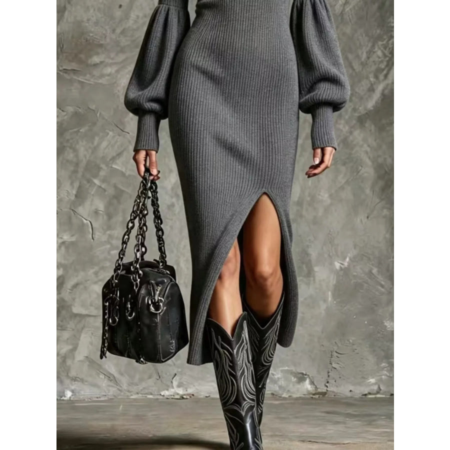 Gray sweater dress detail