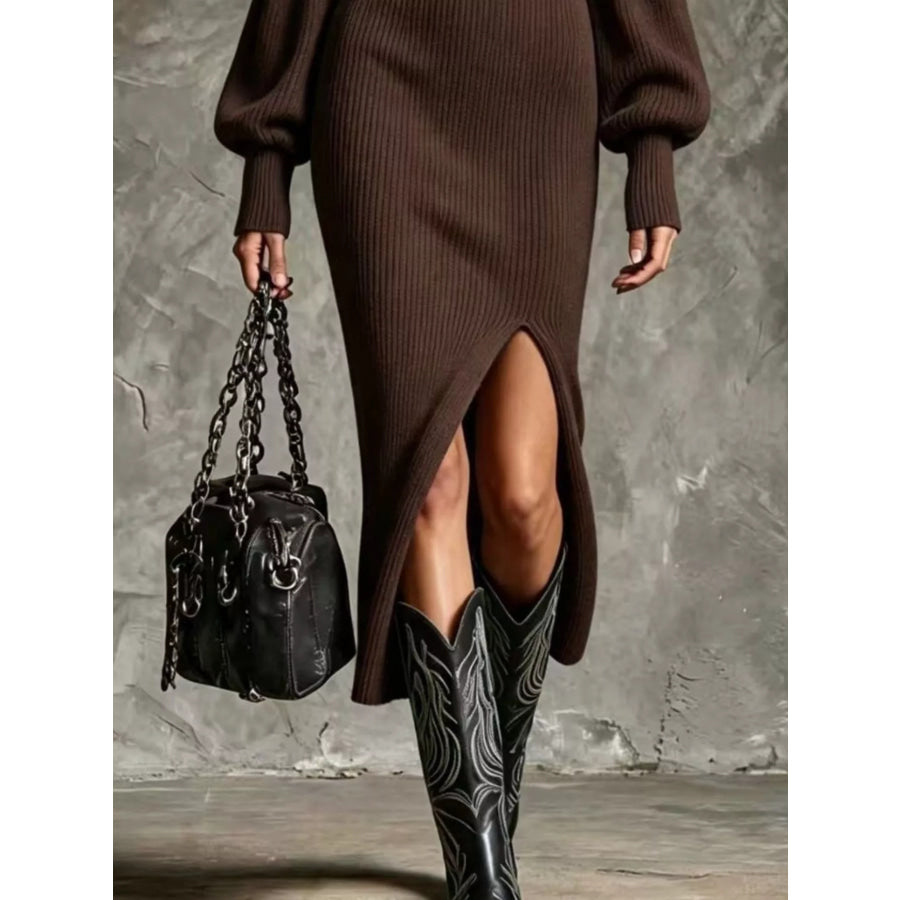 Brown sweater dress detail