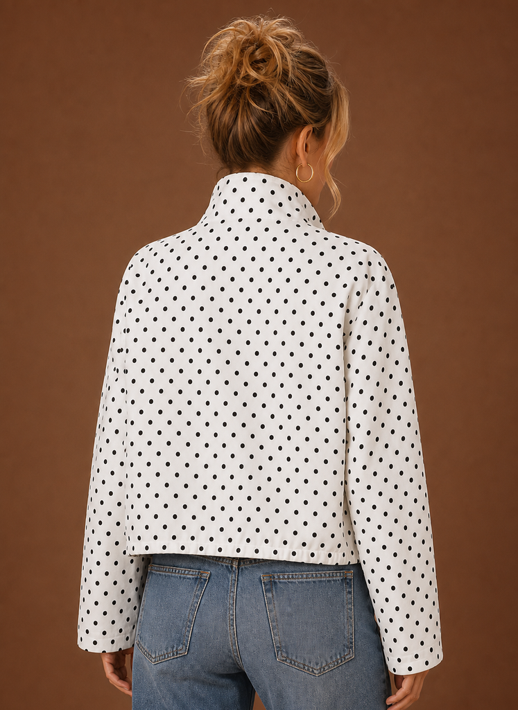 Women's Polka Dot Lightweight Jacket Casual Drawstring Coat