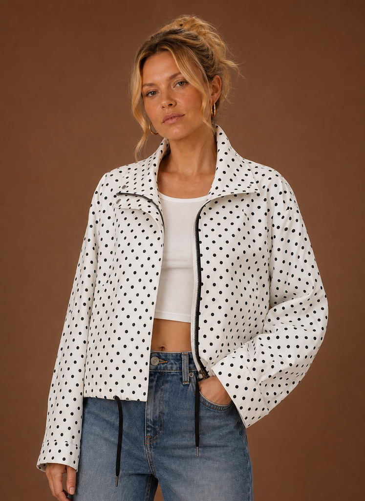 Women's Polka Dot Lightweight Jacket Casual Drawstring Coat
