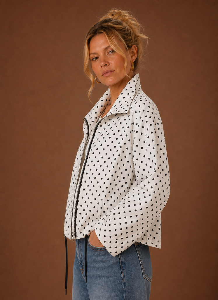 Women's Polka Dot Lightweight Jacket Casual Drawstring Coat