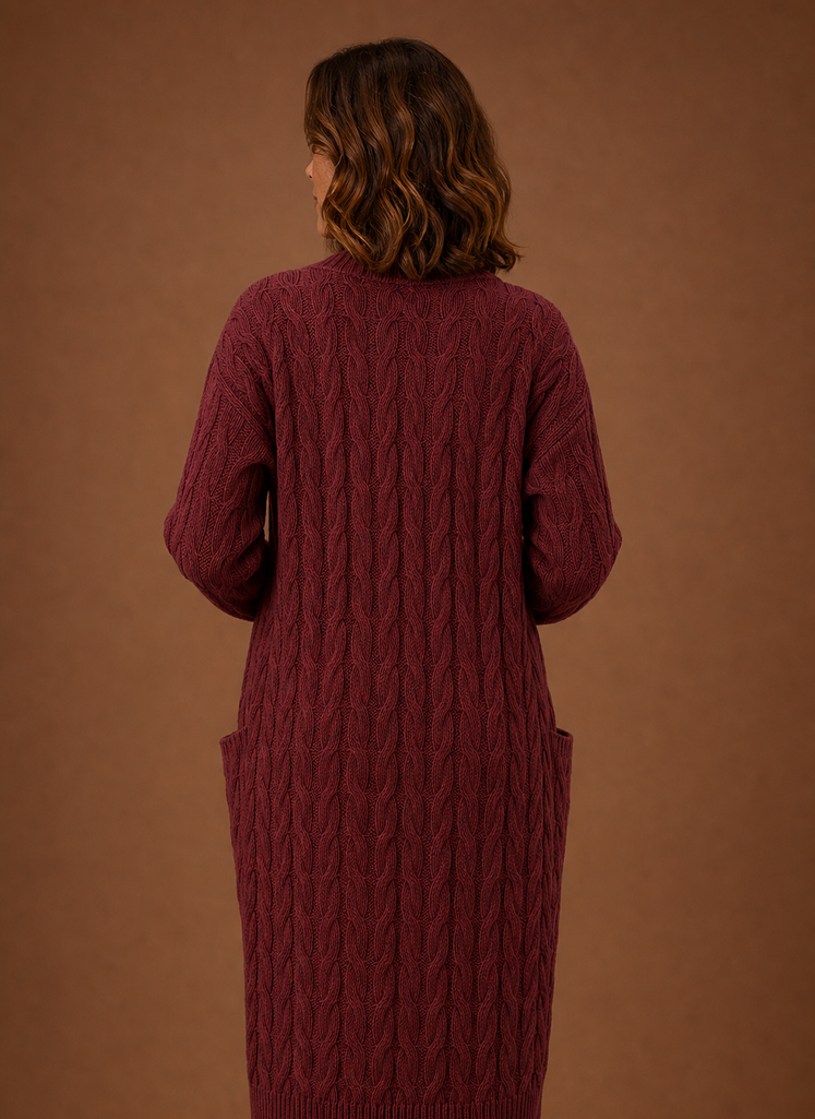 Cable Knit Cardigan- Hooded Long